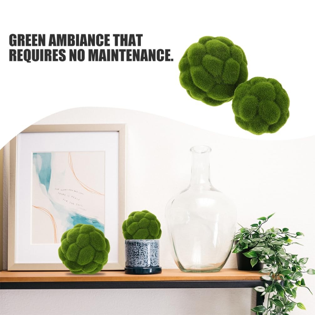 4 PCS 4.7 Inch Faux Moss Balls Simulated Greenery Spheres Hanging Rope Decor