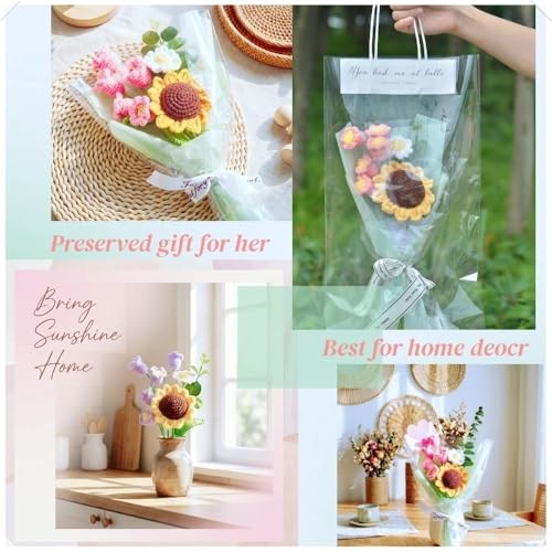 Handmade Crochet Flower Bouquet – Sunflower, Daisy & Lily – Faux Plants Home Dec