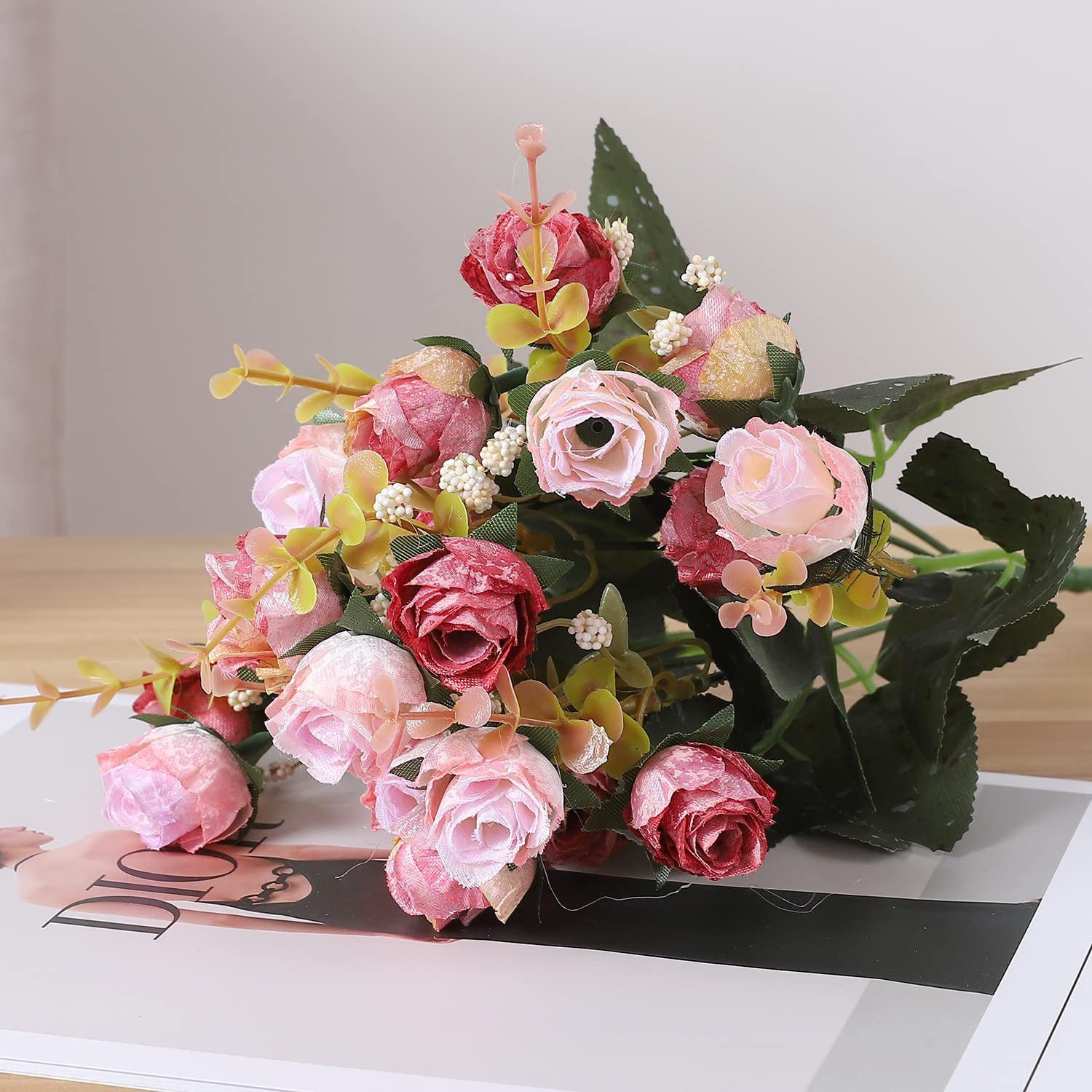 4 PCS 7 Branch 21 Heads Pink Artificial Mini Rose Flowers Bouquet Home Decor