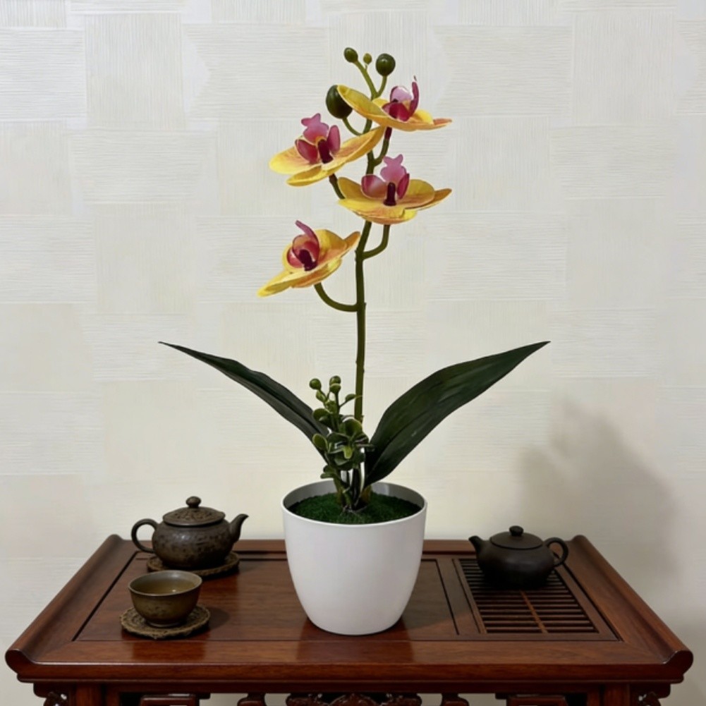 31cm Tall Fake Orchid in Pot for Living Room Bedroom Study Decor Indoor Use