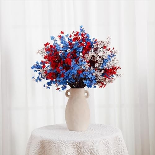 Lyrow 24 Pcs Red Blue White Patriotic Artificial Flowers 4th of July Table Ce…