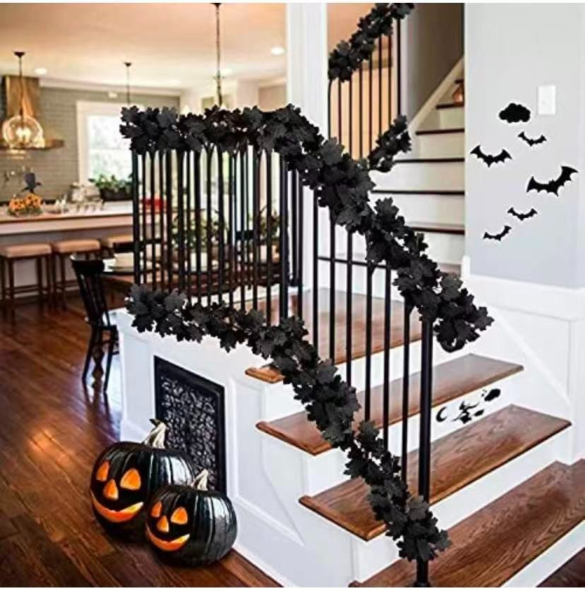 Halloween Artificial Maple Leaf Lifelike For Decorating Home/wall Black