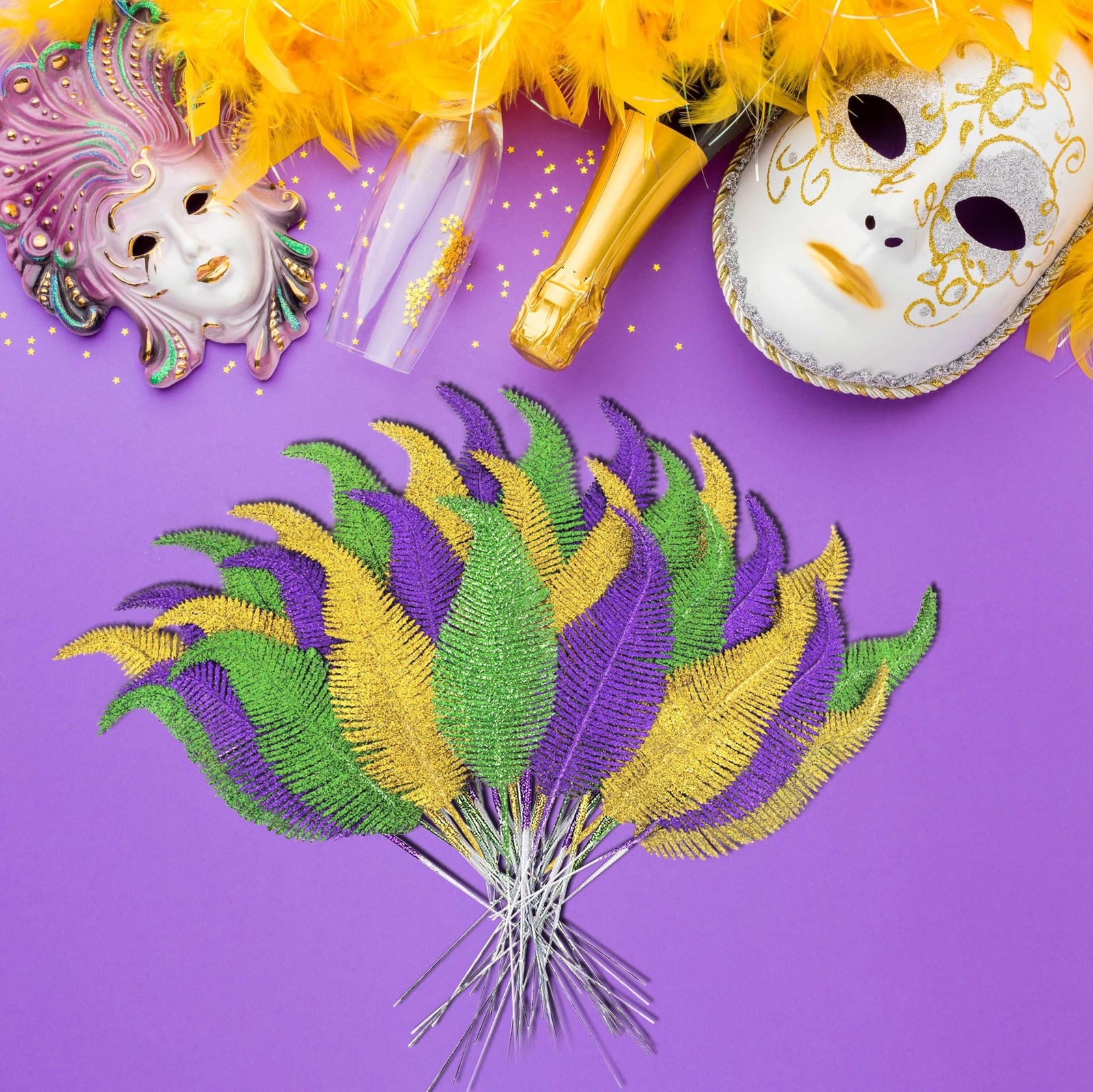 Mardi Gras Decorations 52Pcs Green Gold Purple Feathers for Party Centerpieces