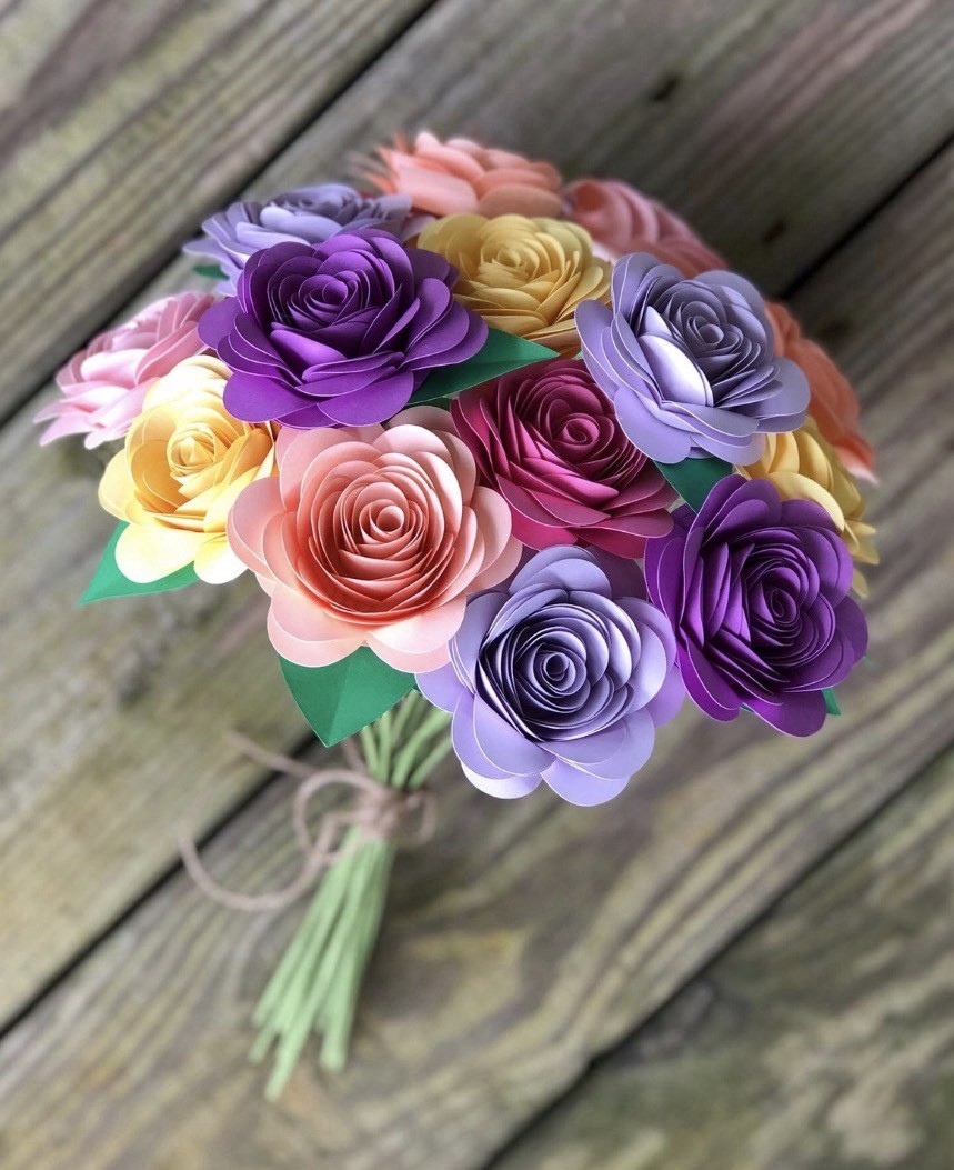 Paper Flower Gift Bouquet With Multi Colored Roses, Paper Flowers