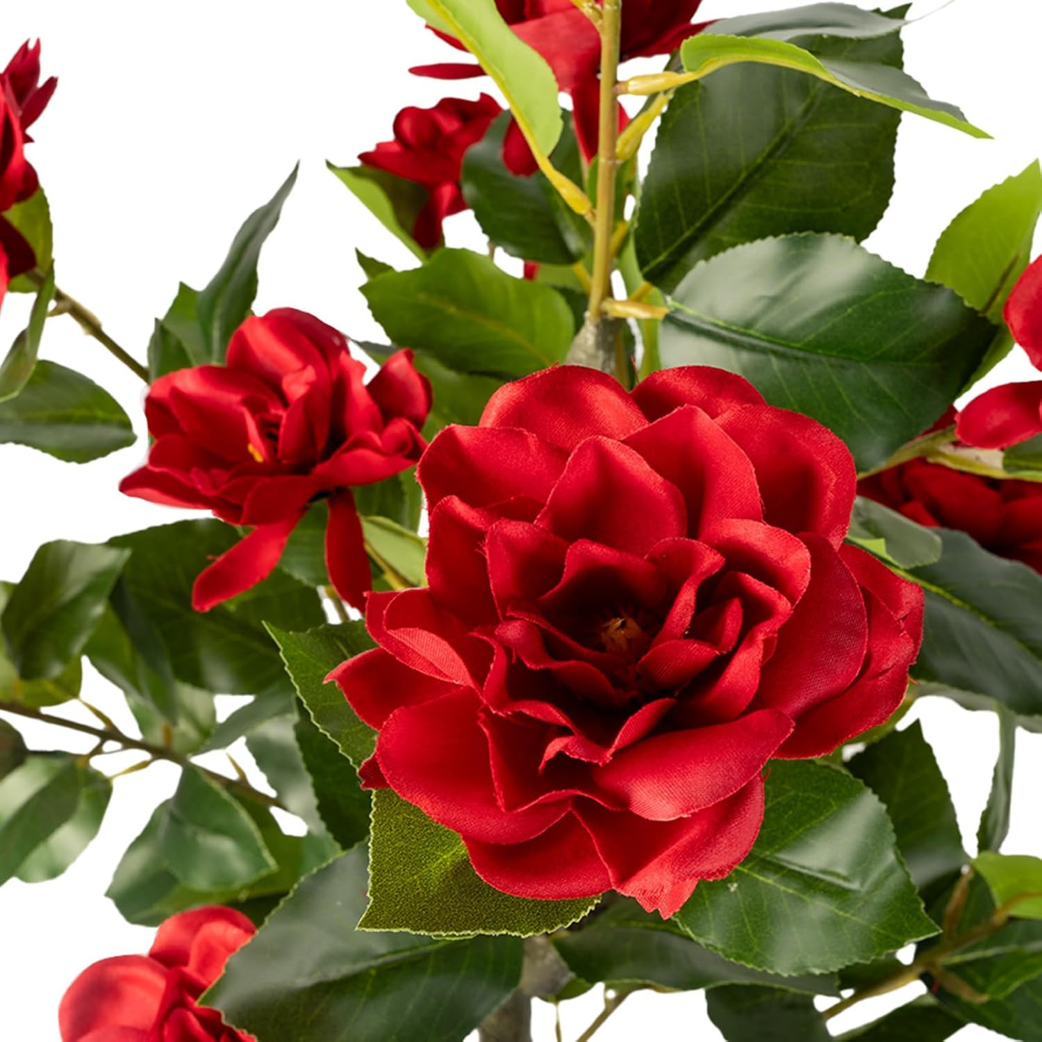 4FT Artificial Camellia Tree Set – Faux Floral Plants in Cement Pots