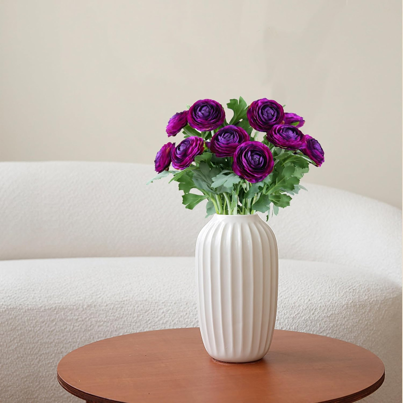Artificial Ranunculus Flowers Purple 10 Pack Silk Blooming Stems Fuzzy Wired for