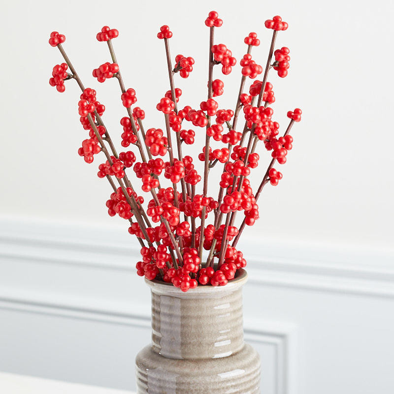Set of 12 Weatherproof Faux Red Berry Sprays
