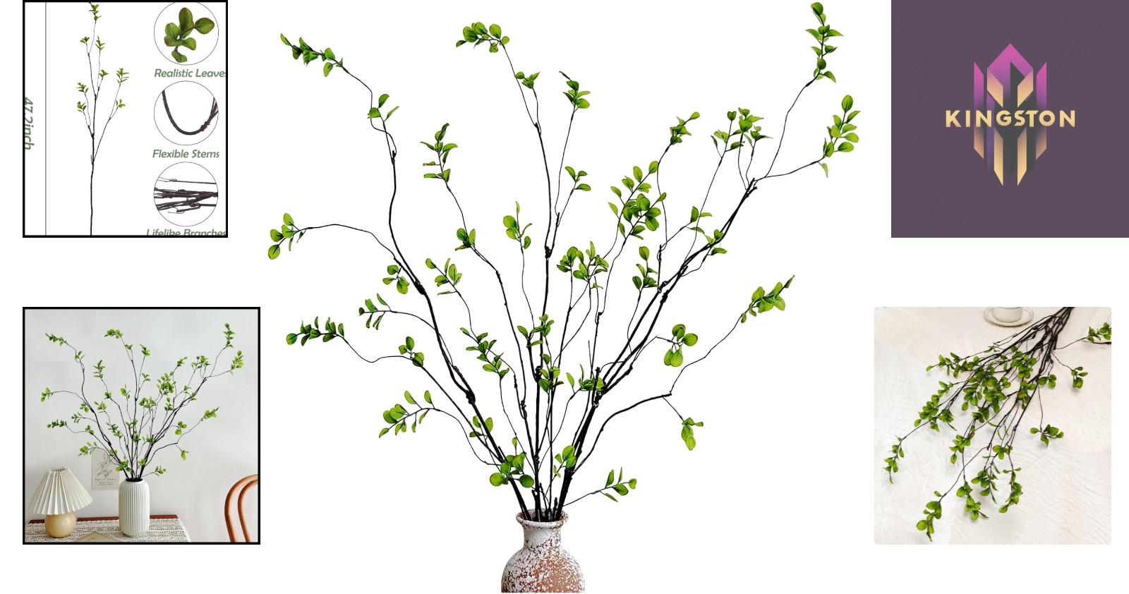 4 Pcs Realistic 47.2 Inch Faux Eucalyptus Stems for Elegant Vase Arrangements