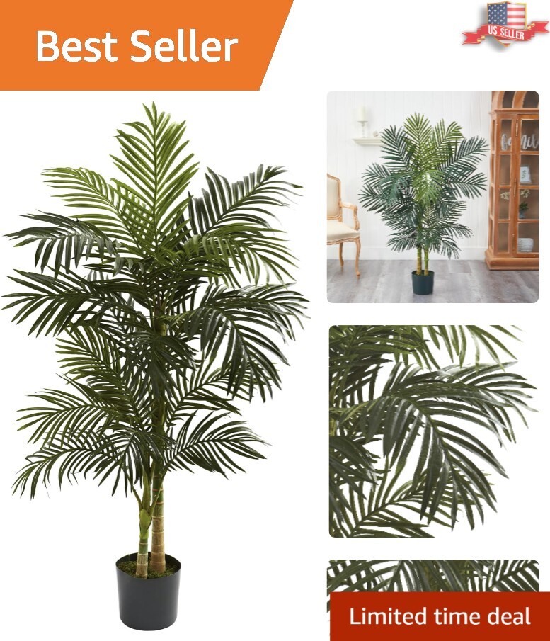 5ft Golden Cane Palm Artificial Tree – Lifelike Green Tropical Decor