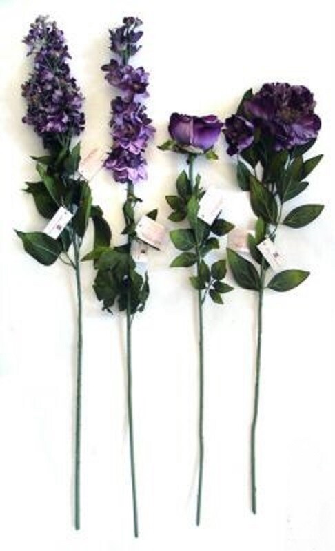 6 PC HOMCO #47011 60011 1909 PURPLE GARDEN CUTTINGS BOUQUET19″H BOW WHISPY BUSH