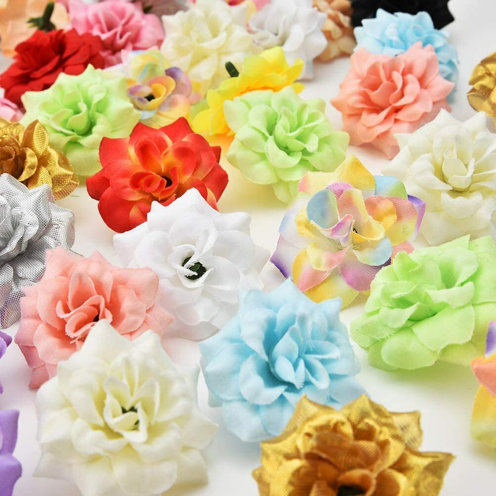 100Pcs Pop Silk Artificial Fake Rose Flower Heads Bulk Craft Wedding Party Decor