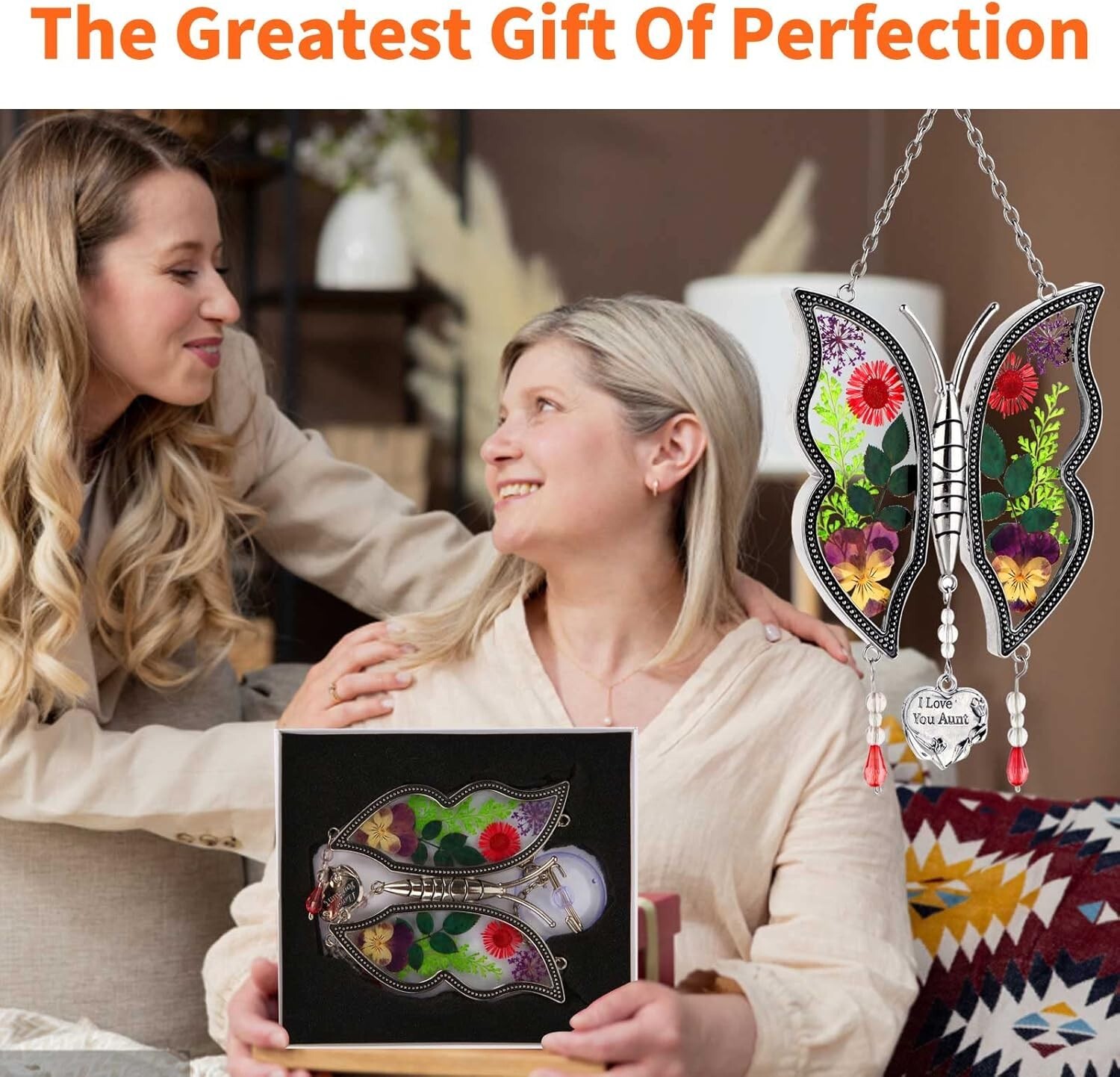Aunt’s Gift, Butterfly Sun Catch Carefully Designed with Real Flower Glass Metal