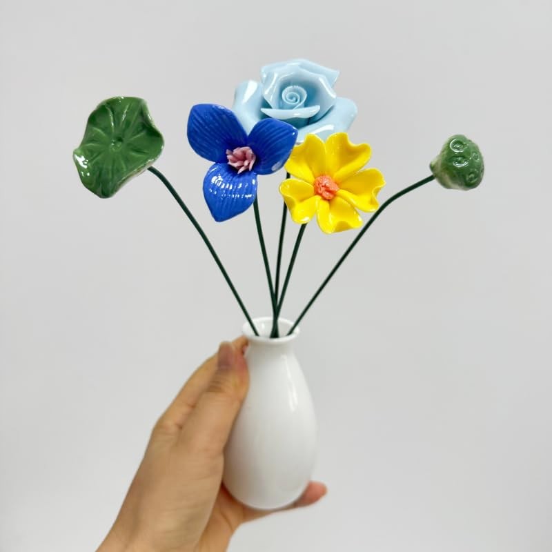12 Pcs Handmade Ceramic Flowers Decor,Porcelain Flower Plant stakes for Outdo…