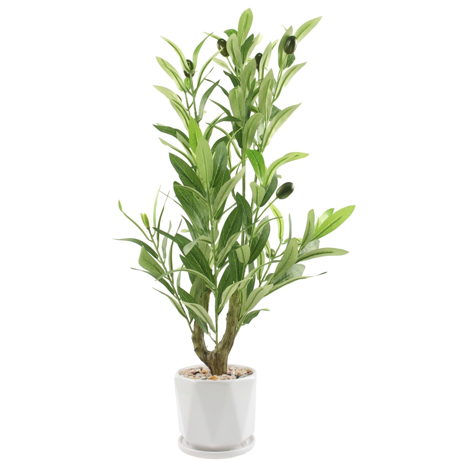 22″ Artificial Olive Tree with Ceramic Pot, Faux Green Potted Plants Indoor F…
