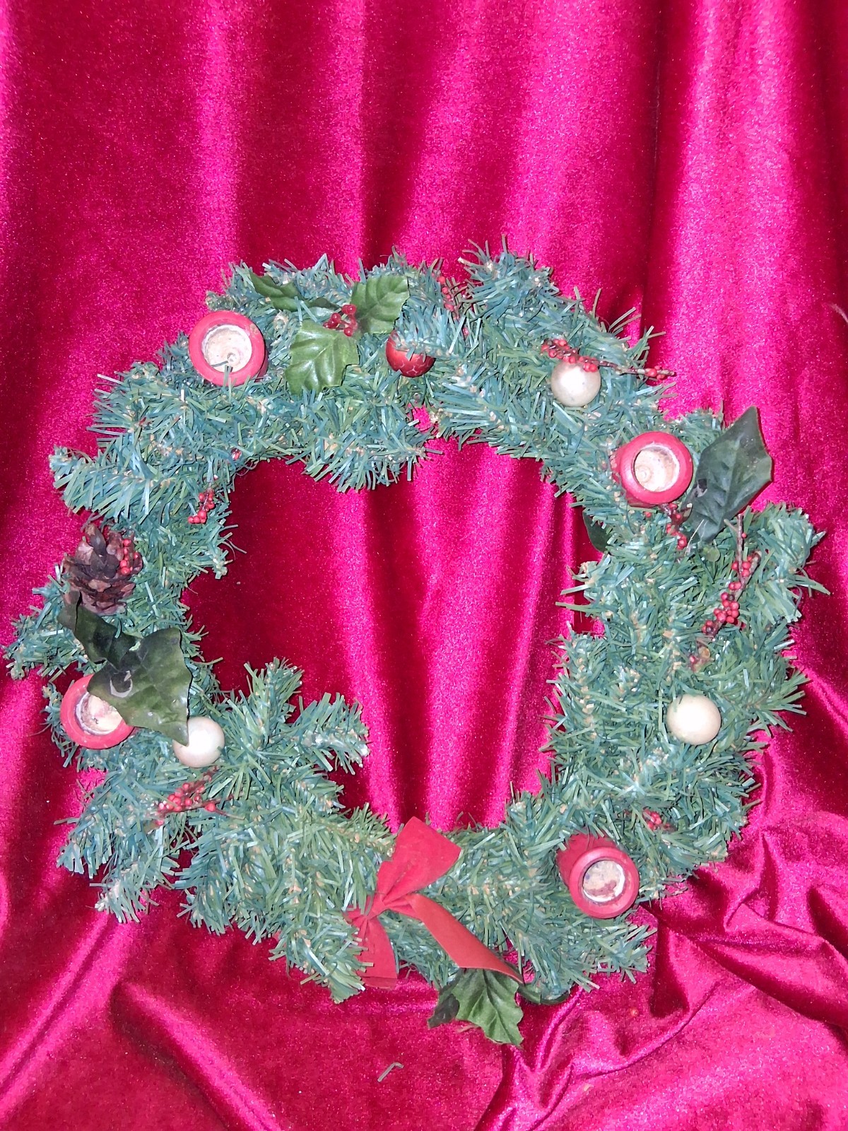 Vintage Christmas Candle Ring Wreath 13-14″