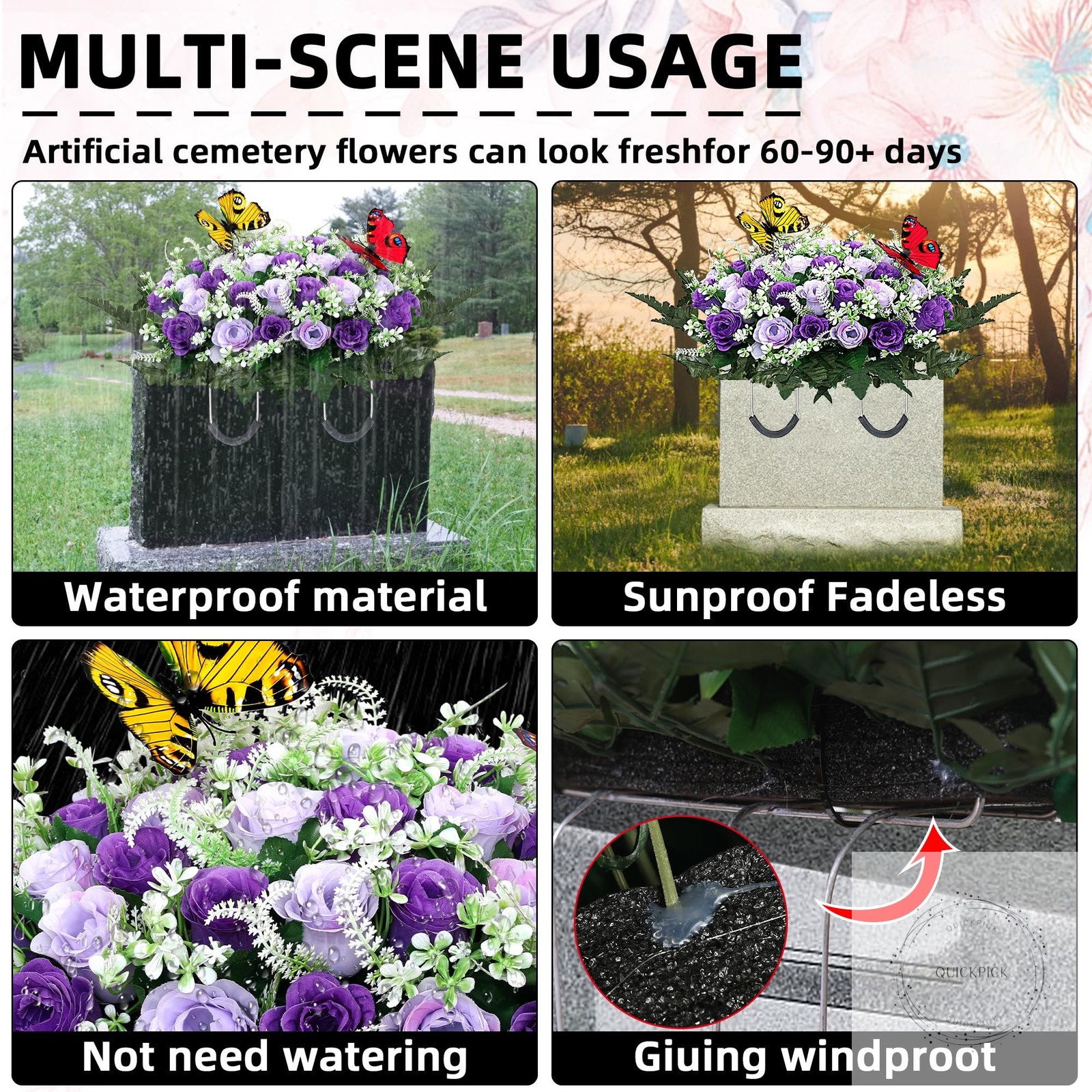 Artificial Cemetery Flowers for Grave,Large Headstone Flower Saddle Realistic
