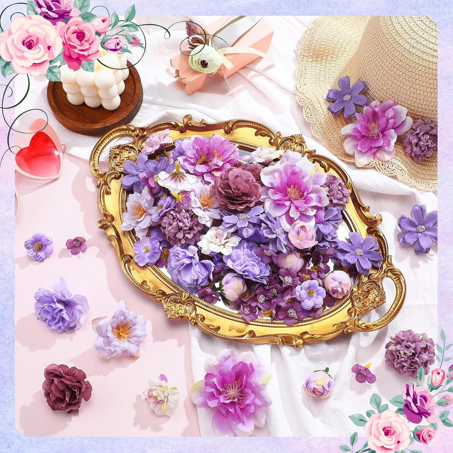 120 Pcs Artificial Flowers Bulk Mini Silk Flower for Crafts Fabric Flowers Heads