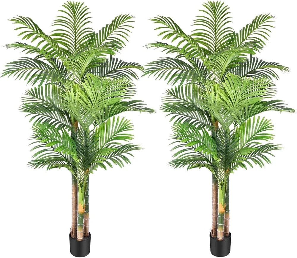 6Ft Tall Triple Golden Cane Palm Artificial Tree Large Tropical Palm Tree UV Res