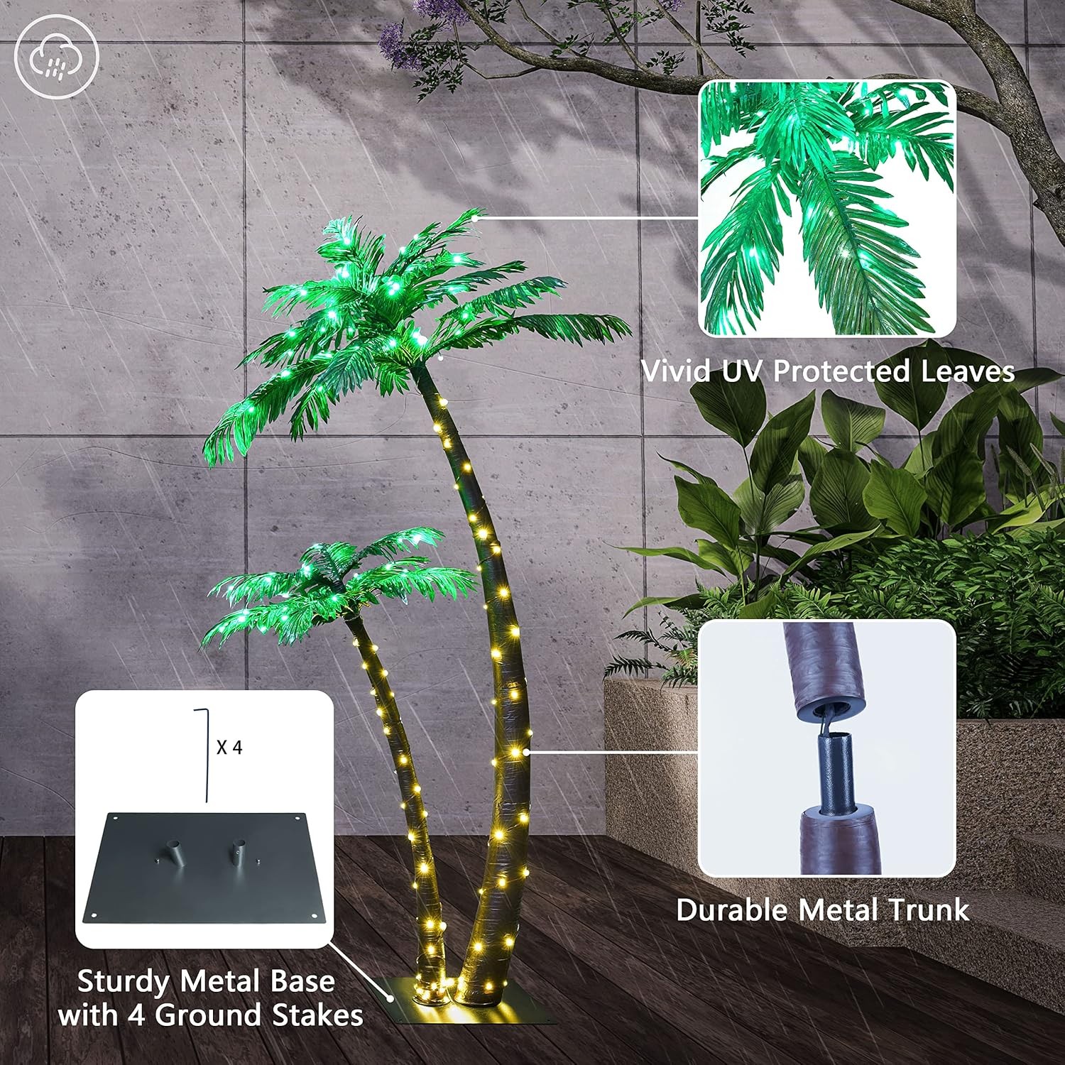 Gorgeous Artificial Lighted Solar Palm Tree 4FT&6FT Office Decor 184LED Outside