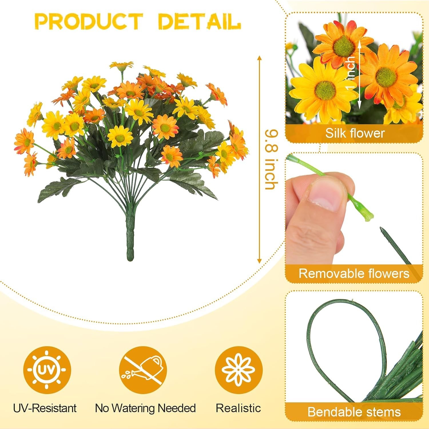 12 Bundles of UV Resistant Fake Mums – Lifelike Outdoor Decor for All Seasons