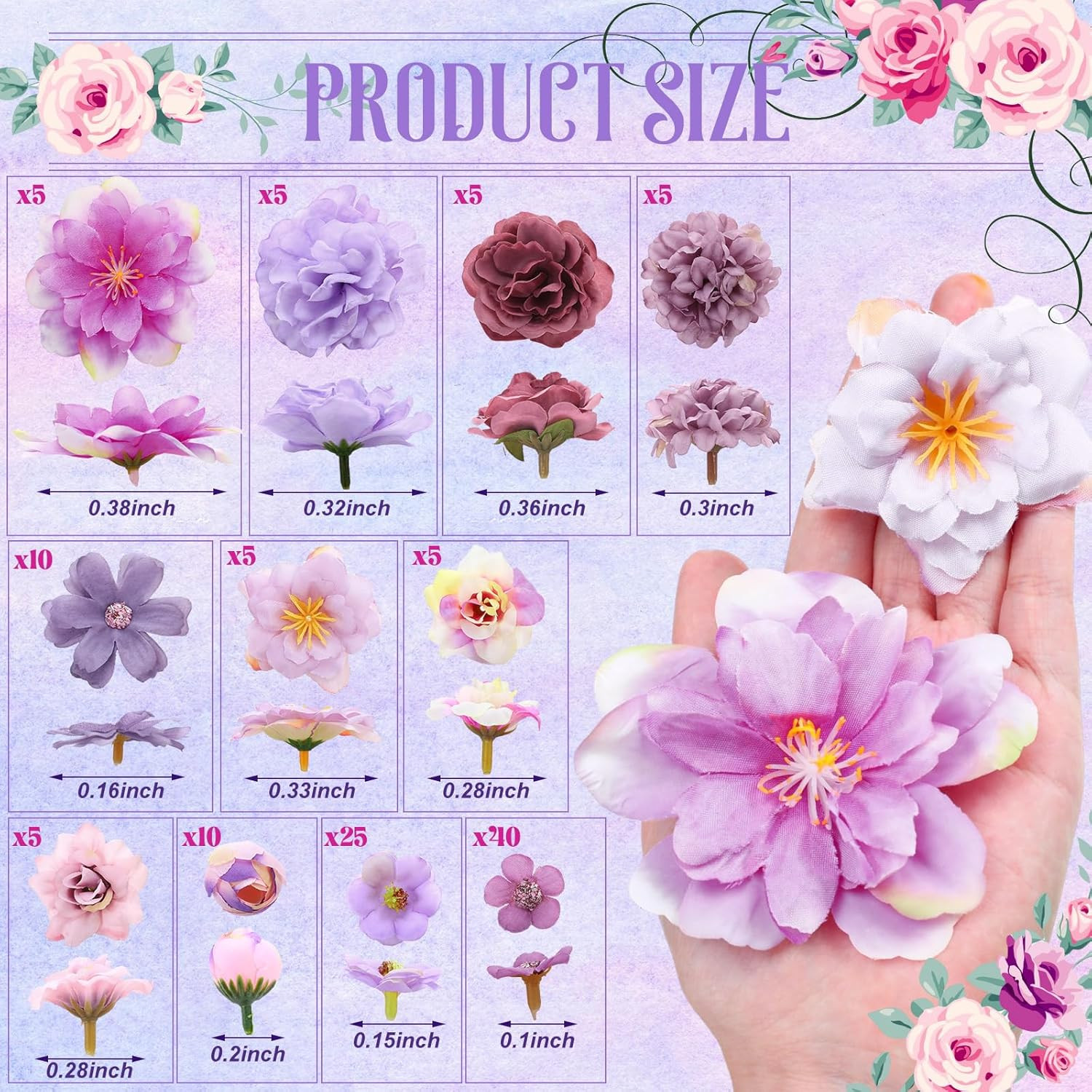 120 Pcs Artificial Flowers Bulk Mini Silk Flower for Crafts Fabric Flowers Heads