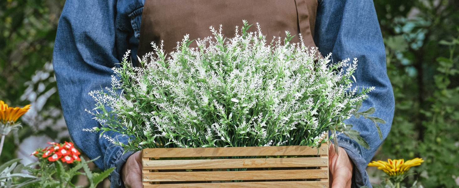 Artificial Greenery Lavender Fake Shrubs Flowers 8 Bundles UV Resistant Hanging