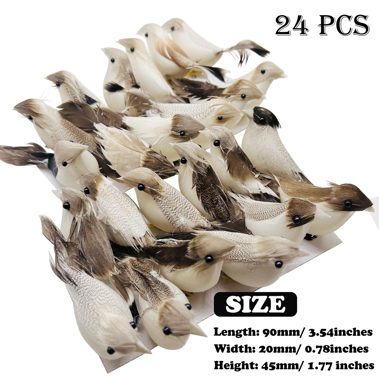 24 PCS Artificial Simulation Birds Fake Mini, Decorative Feather Model Crafts