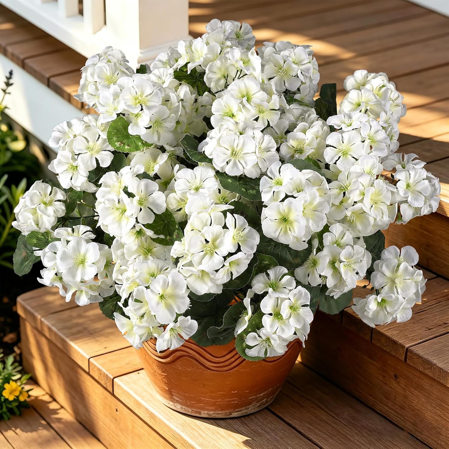 Artificial Flowers for Outdoors, 6 Bundles Realistic Fake Silk White Geranium…