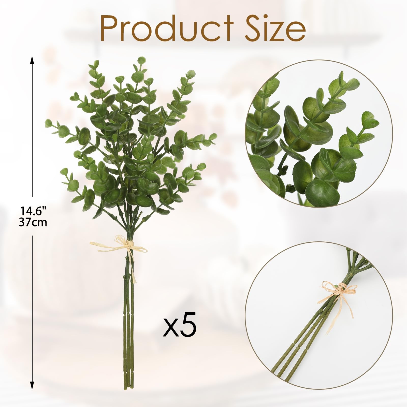 5 Stems Artificial Fall Greenery – 14.6″ Eucalyptus Leaf Stems for Autumn Flo…