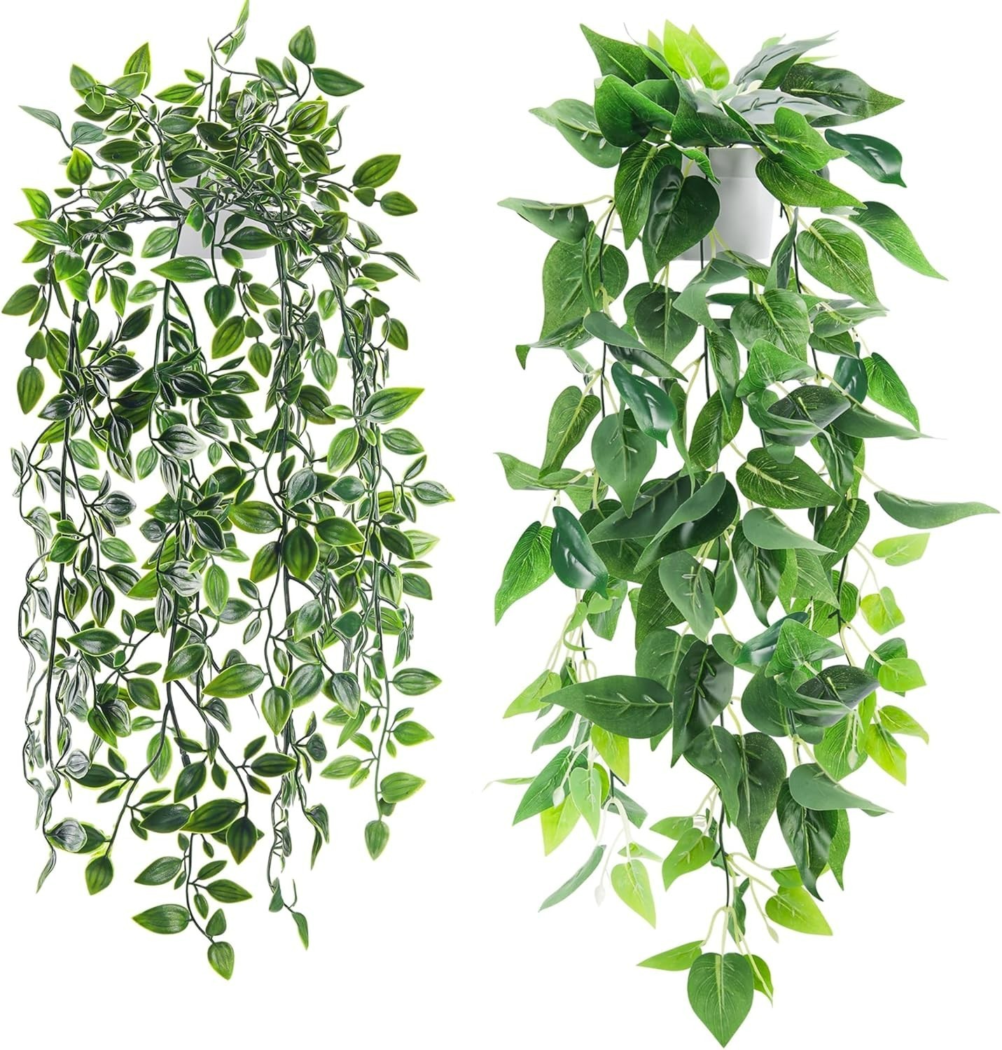 2Pcs Realistic Artificial Ivy Hanging Plants in Chic White Pots for Home Decor