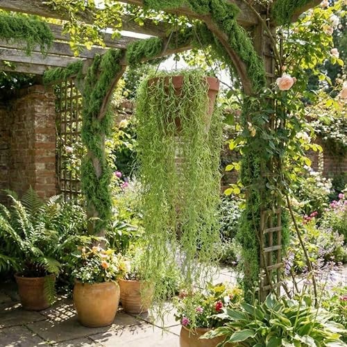4 Pcs 33 Inch Fake Spanish Moss with 7 oz Artificial Green Moss for Potted