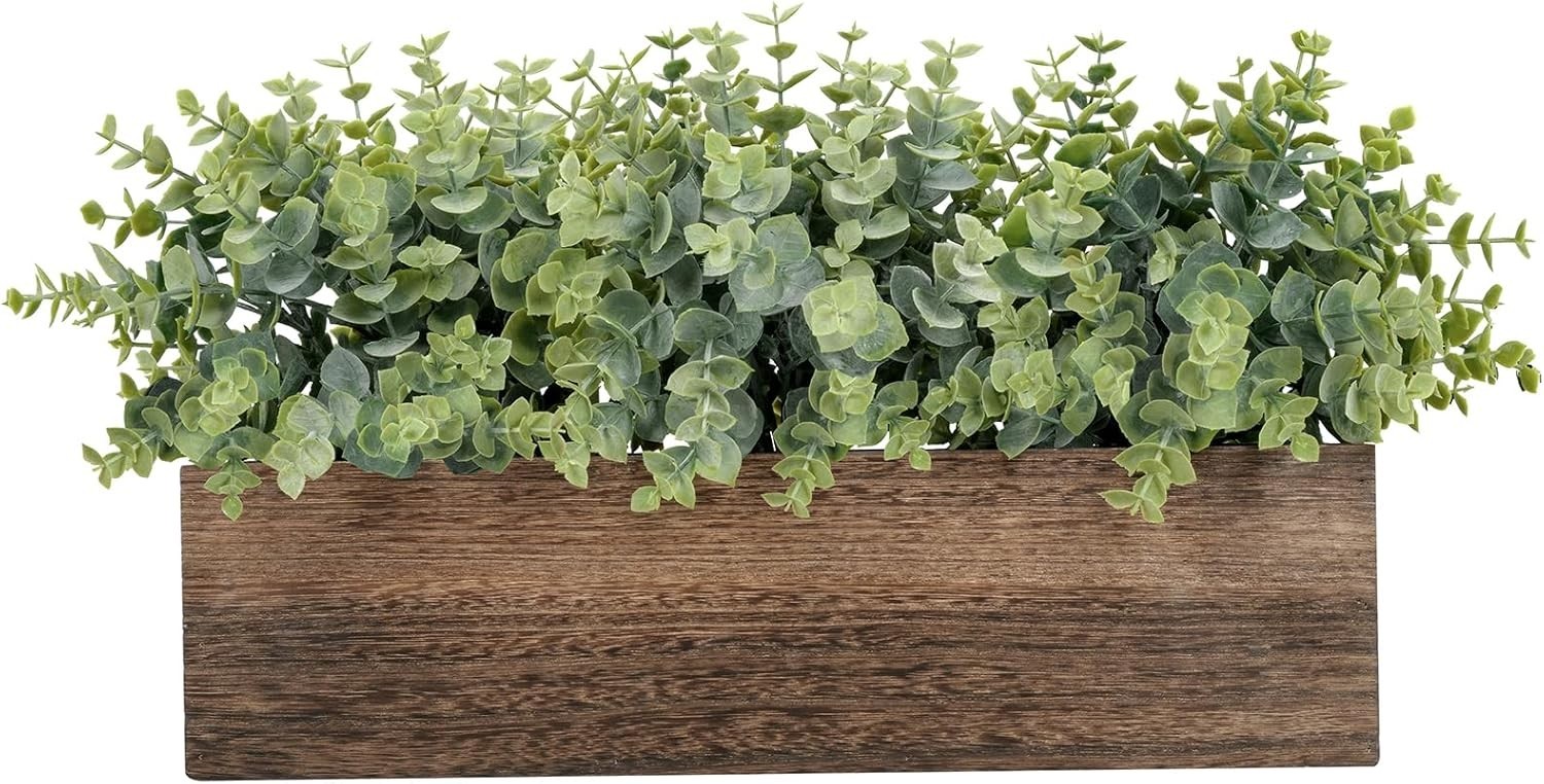 14″ Artificial Eucalyptus Plants in Rustic Rectangular Wooden Planter Box, Fa…