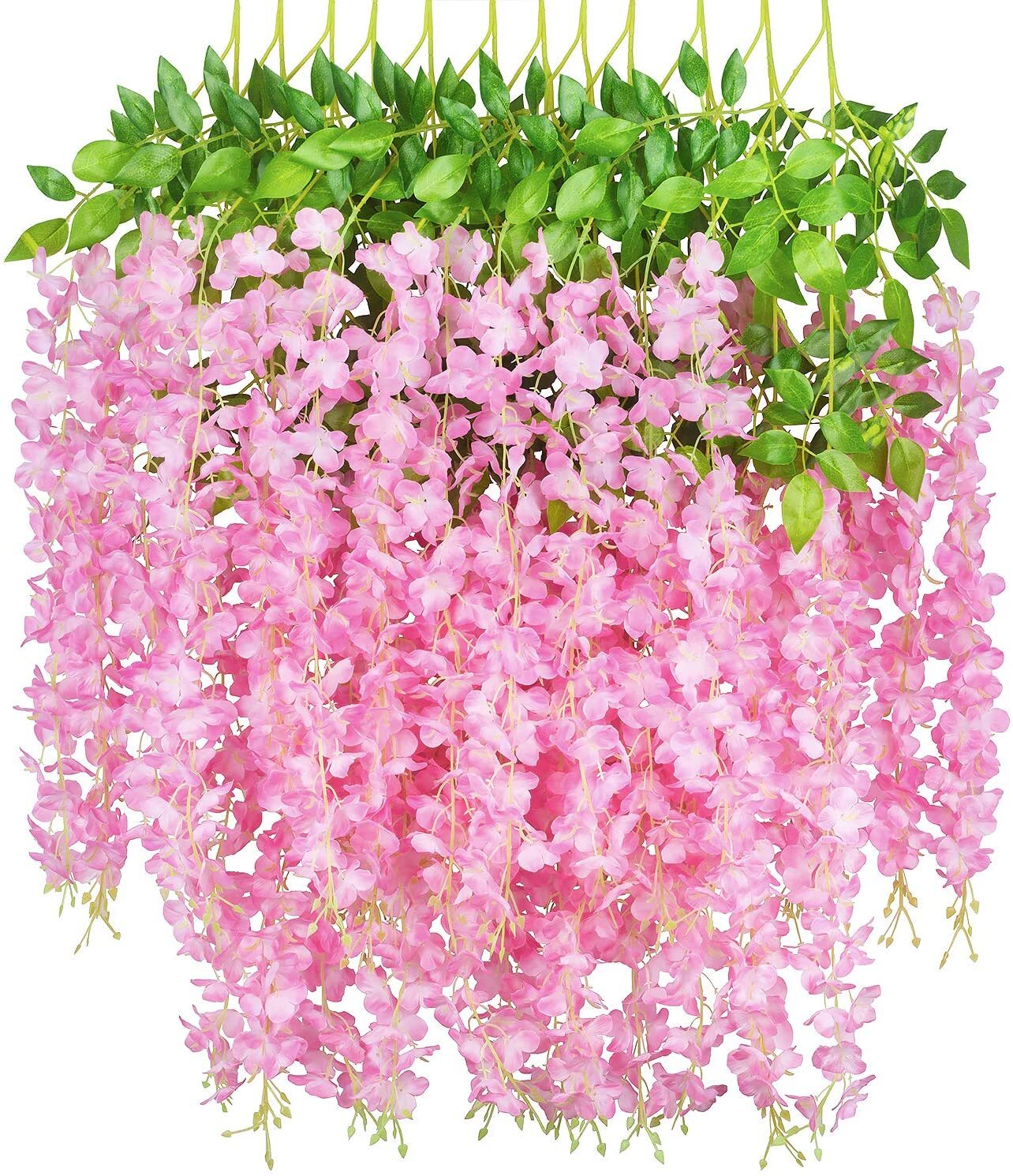 24PCS Artificial Pink Fake Wisteria Vine Ratta Hanging Garland Silk Flower Decor