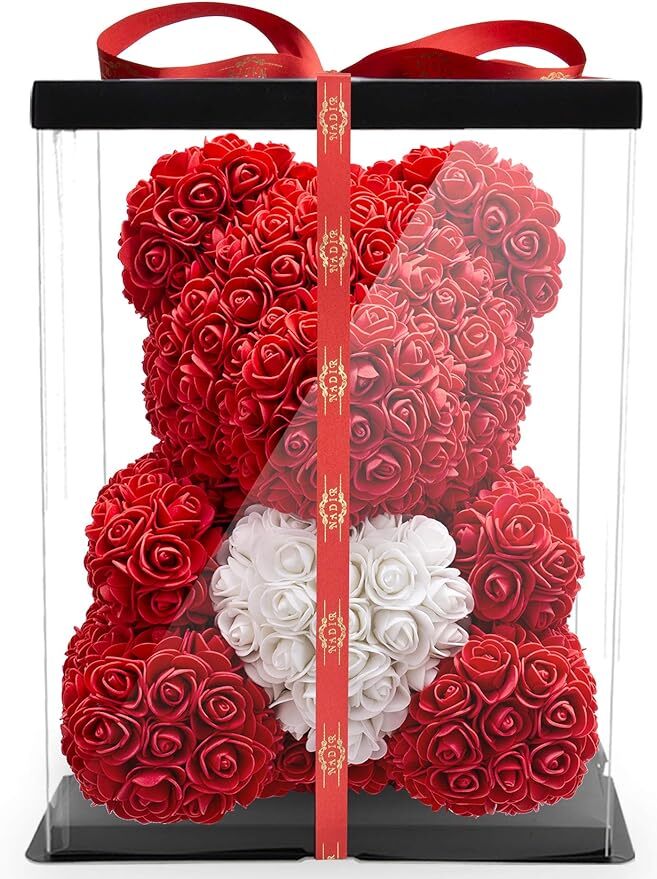 Nadir Rose Bear with Heart – Gift Box Included, Perfect for Special Occasions
