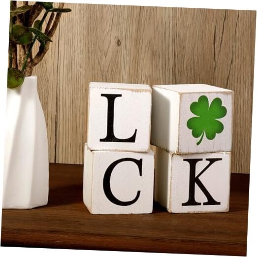 Decorative Signs, 4Pcs St. Patrick’s Day Wooden Signs, White Faded Paint,