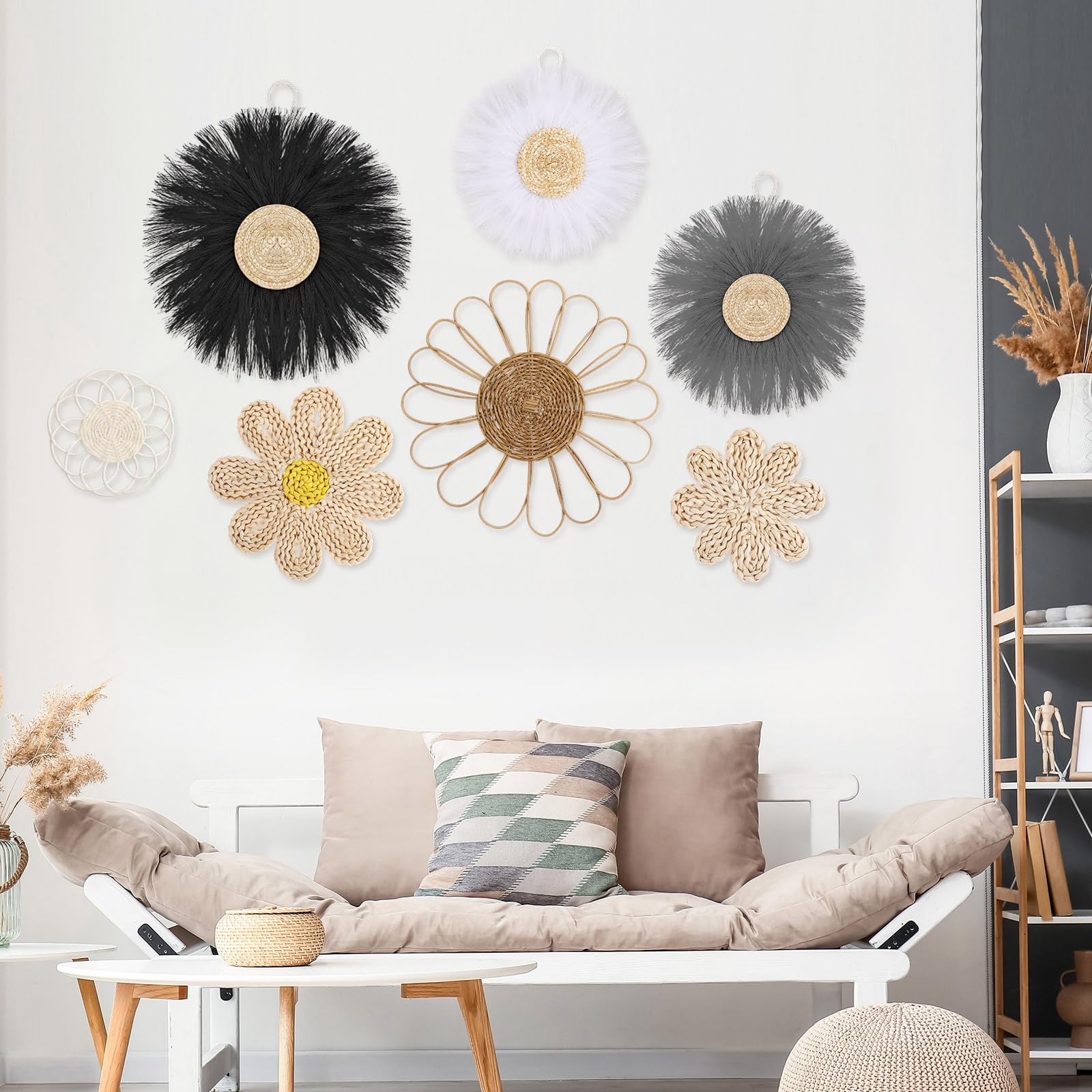 Chunful Boho Rattan Flower Wall Decor Light Grey