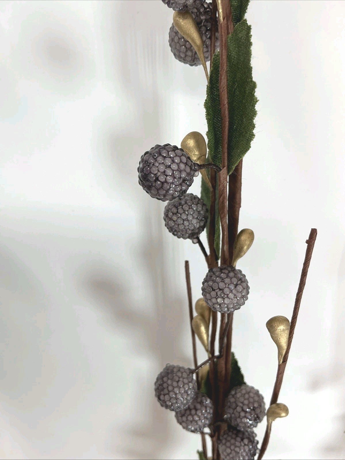 Sugared Berry Floral Pick 23” Purple and Gold Berries Green Leaves 3 Picks NOS
