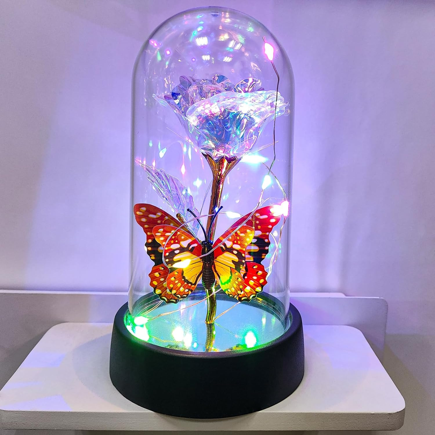Glass Rose in Glass Dome, Light up Flower, Eternal Roses Christmas Birthday Gift