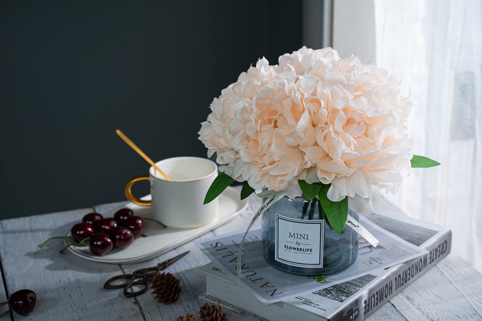 Artificial Flower and Glass vase, Isn Style Artificial Rust Ball Glass Bottle
