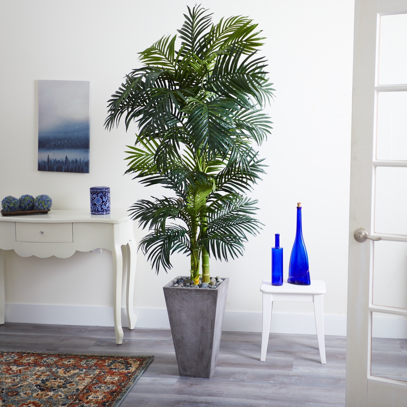 7′ Artificial Golden Cane Tropical Palm Tree in Decorative Planter Home Decor.