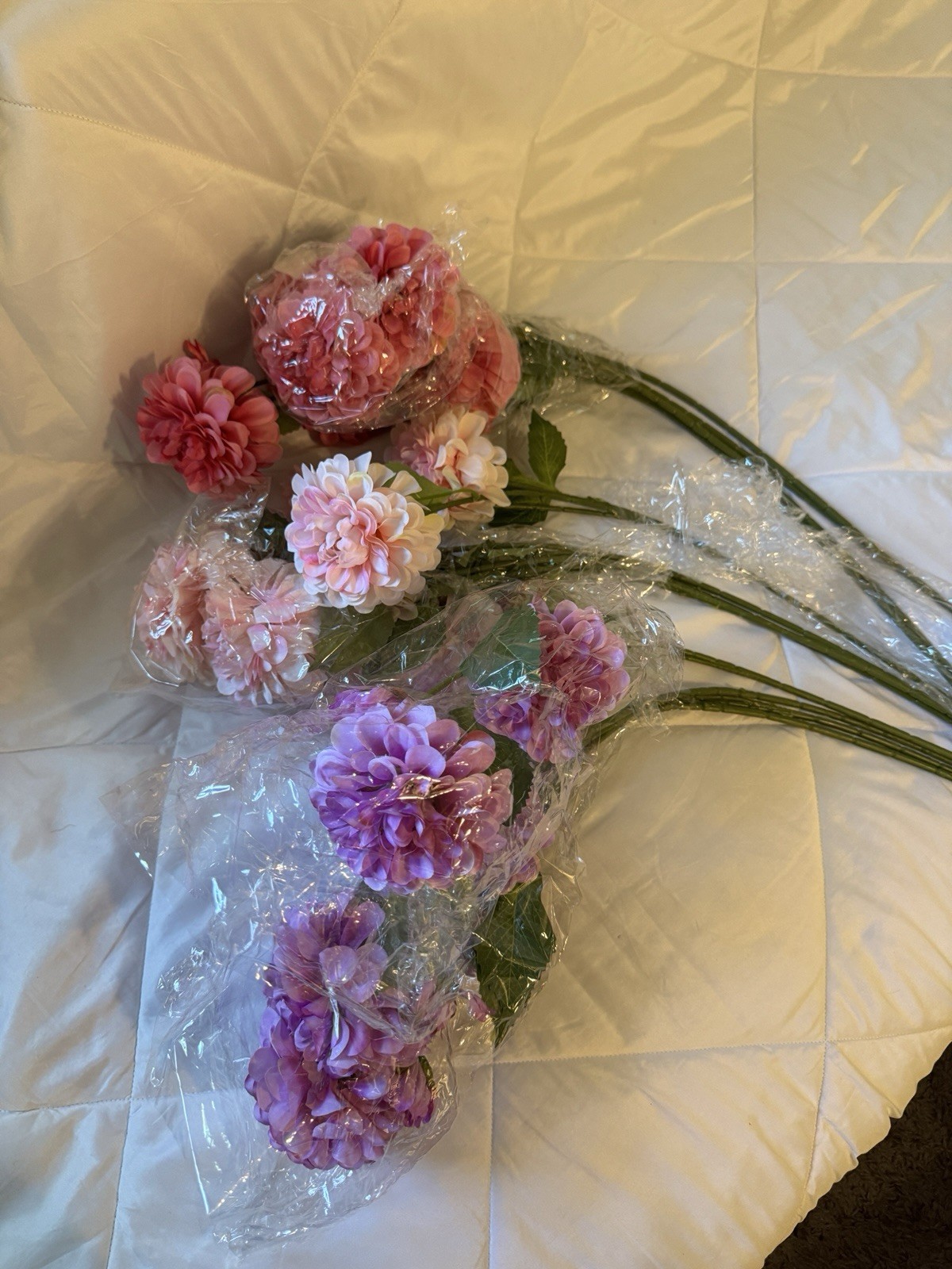 Lot of 12 Artificial Dahlia Flower Stems Pink Purple Faux Floral Picks 28” Decor