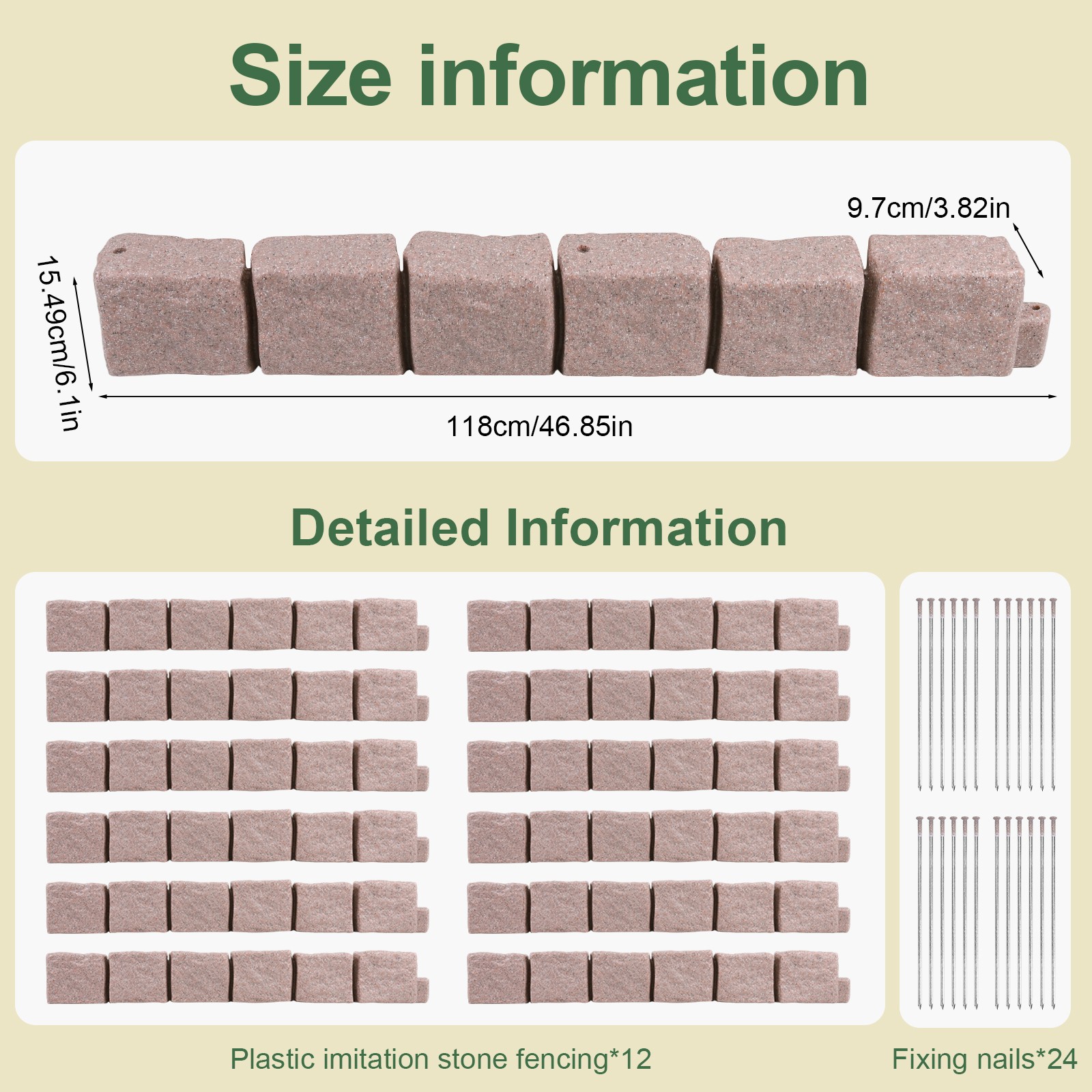 Plastic Garden Lawn Border Faux Stone Lawn Edging 12pcs for Home Improvement