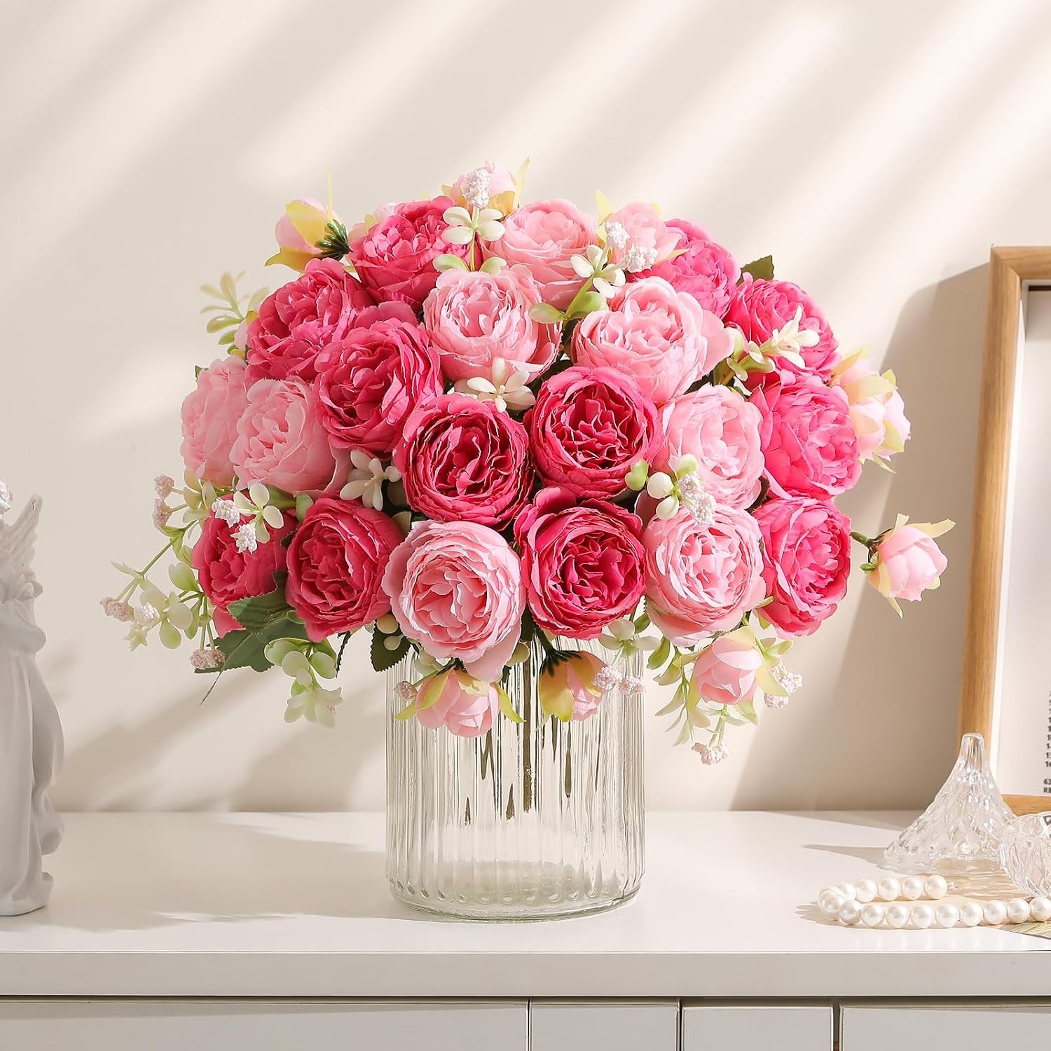2 Packs Peonies Artificial Flowers Mixed Pink Silk Vintage Faux Floral for Vase