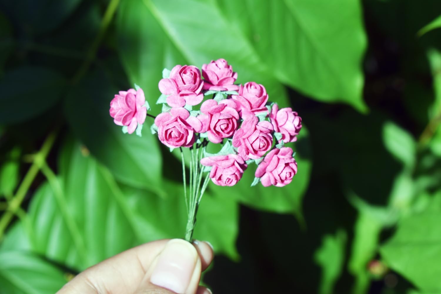 100 PCS Tiny Artificial Rose Mulberry Paper Flower 1518mm Pink Wedding