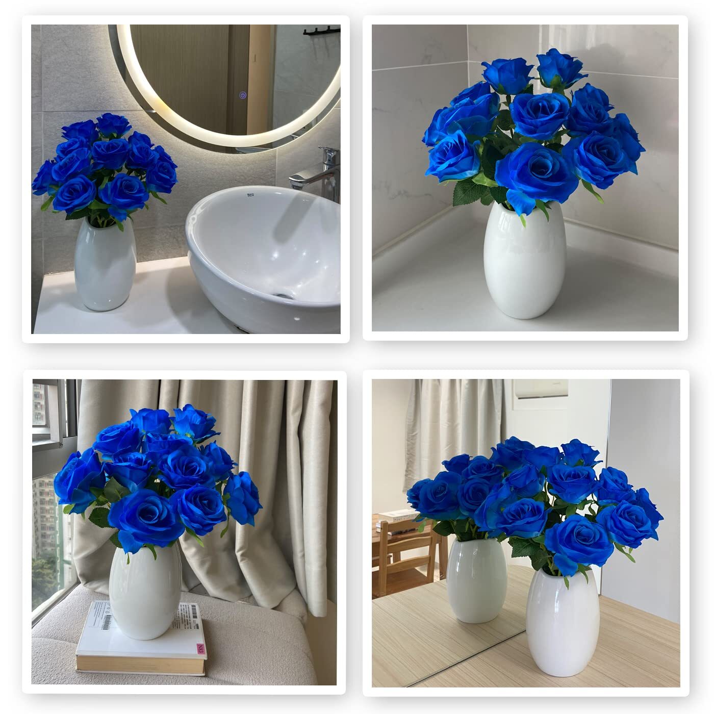 12 PCS Rose Artificial Silk Flowers Fake Roses with Long Stems Realistic