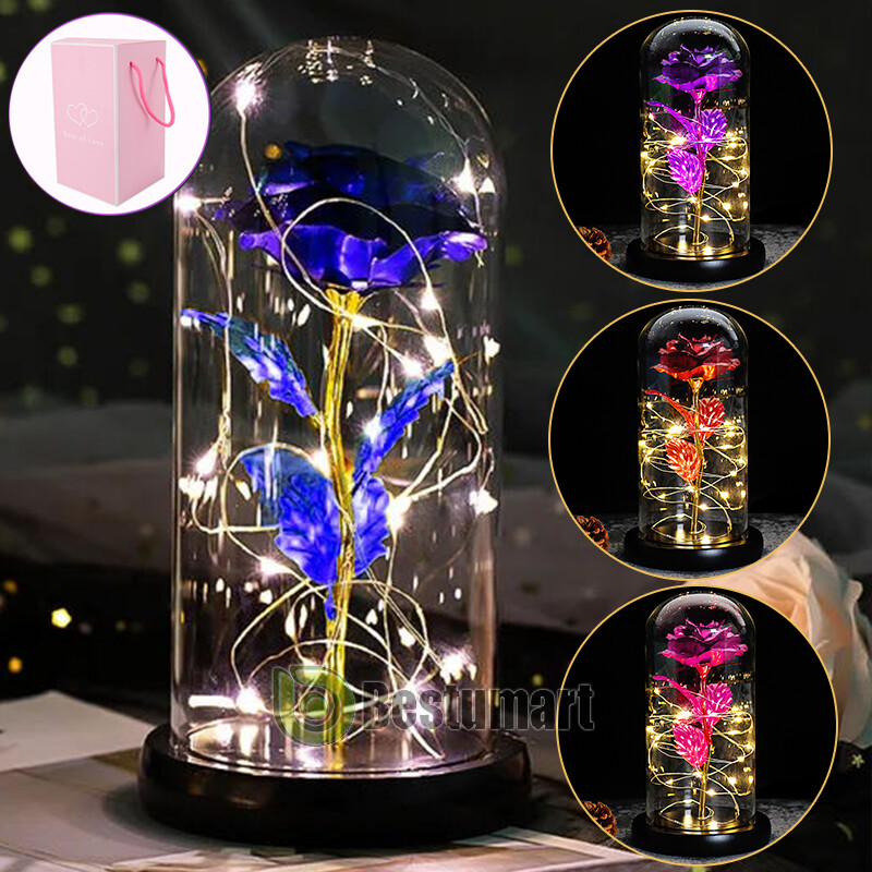 Eternal Rose LED Light in Glass Flower Gift for Her Valentine’s Christmas Gift
