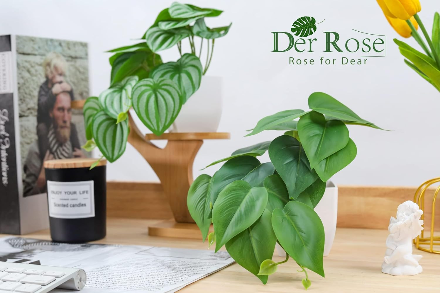 2Pcs Small Fake Plants Artificial Mini Faux Plants for Bathroom Office Desk Shel