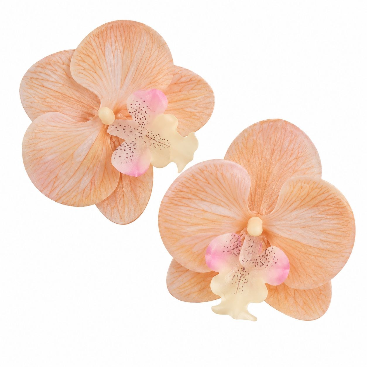 Peach Champagne Real Touch Orchid Heads Set of 2, 3.5 Inch Phalaenopsis Blooms f