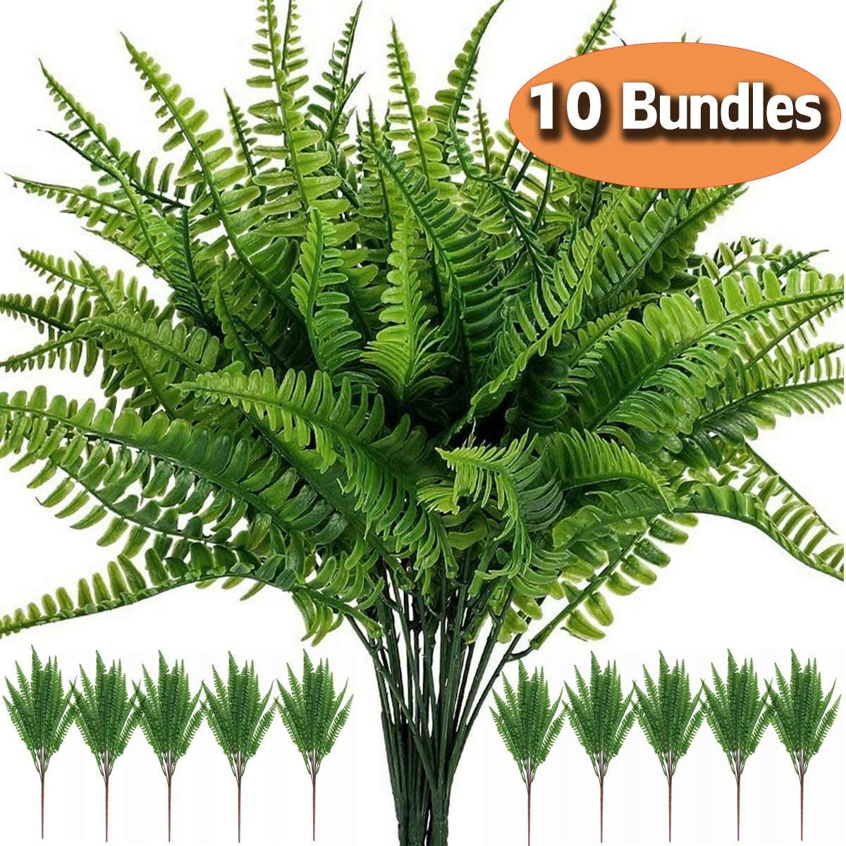 10pack Artificial Fake Boston Fern Plants Bushes Artificial Ferns Outdoor Decor