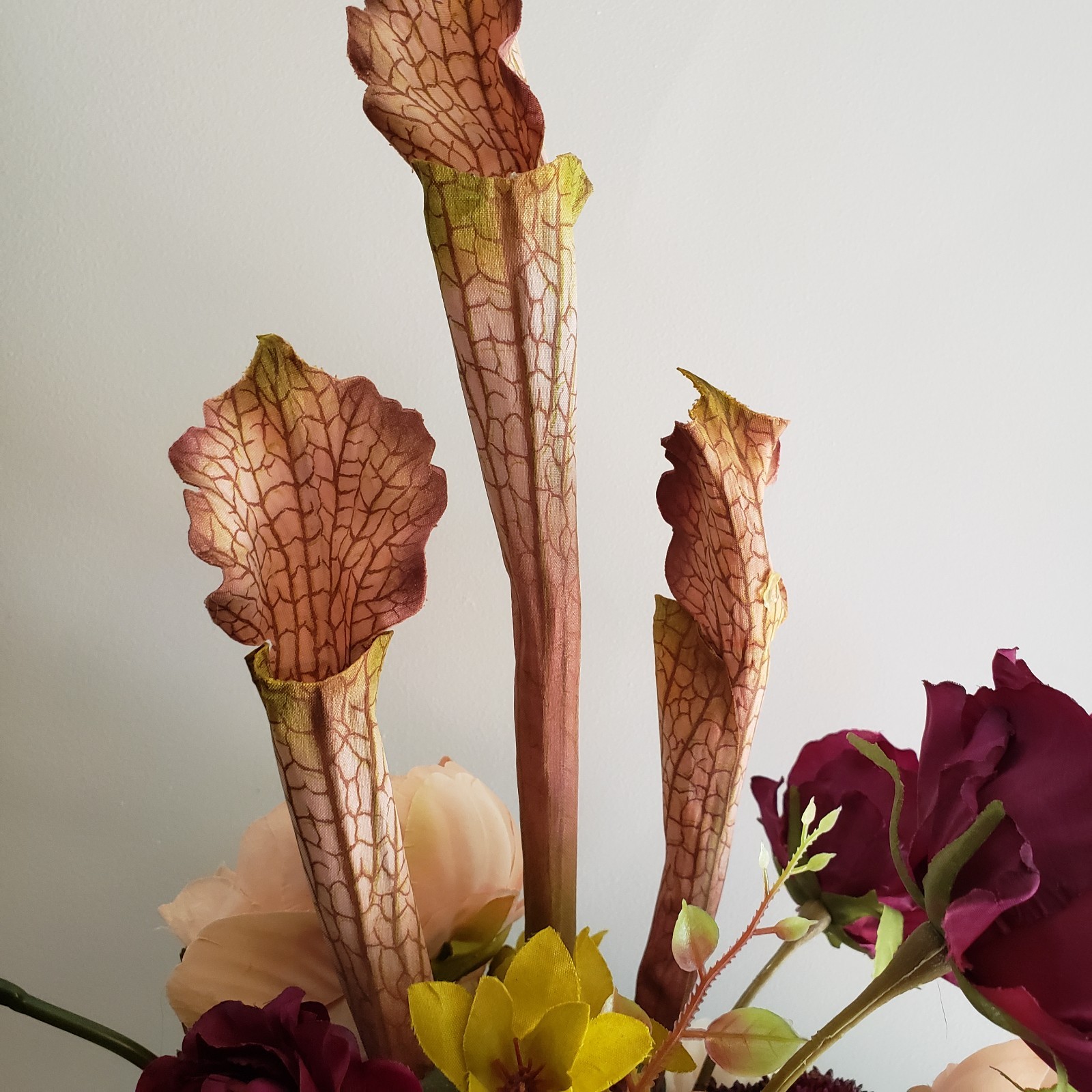 Handmade Silk Flower Centerpiece, Deep Purple Hydrangea, Blush Rose & Mum